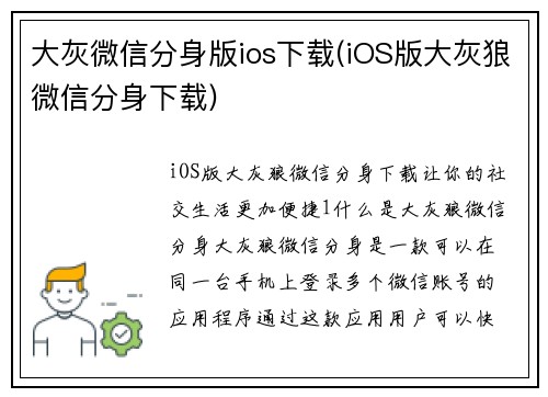 大灰微信分身版ios下载(iOS版大灰狼微信分身下载)