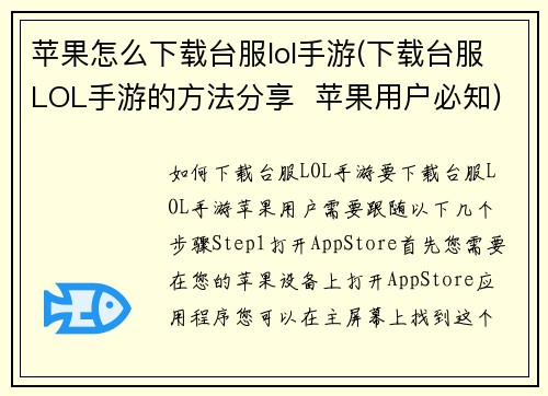苹果怎么下载台服lol手游(下载台服LOL手游的方法分享  苹果用户必知)